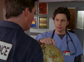 - Point to Iraq.
- Why do you keep a globe on your janitor cart?
- In case I get lost. I'll give you a hint. It's not the country shaped like a boot.
- That's Iraq.
- That's China.
- You're China.
- That's an outrageous accusation...
