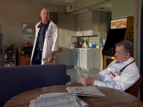 <b>Perry Cox:</b> - Right about now, I'm going to be entering my imaginary, soundproof glass bubble. That way, I don't have to be...
<...>
<b>Resident:</b> - Dr Cox.
<b>Bob Kelso:</b> - You might want to knock. He's in an imaginary glass bubble.
