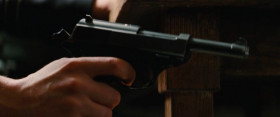 — Did you hear that? That's the sound of my Luger pointed right at your testicles.
<...>
— I was saying that makes two of us. I've had a gun pointed at your balls since you sat down.
— That makes three of us.