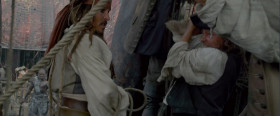 - Five days underway, at least.
- Aye. You can tell that by the smell of the sea?
- Smell of the crew.