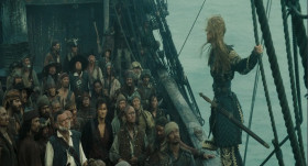 The Brethren will still be looking here to us, to the Black Pearl to lead. And what will they see? Frightened bilge rats aboard a derelict ship? No. No, they will see free men and freedom! And what the enemy will see is the flash of our cannons. They will hear the ring of our swords, and they will know what we can do. By the sweat of our brows, and the strength of our backs, and the courage of our hearts. Gentlemen, hoist the colours.