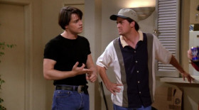 <b>Joey Tribbiani:</b> - Hey. Ross, let me ask you a question. She got the furniture, the stereo, the good TV. What did you get?
<b>Ross Geller:</b> - You guys.
<b>Chandler Bing:</b> - Oh, God. Oh, my God.
<b>Joey Tribbiani:</b> - You got screwed.