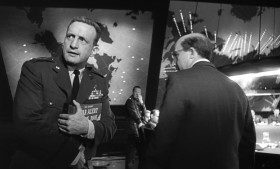 <b>Merkin Muffley:</b> - Try one of these Jamaican cigars, ambassador. They're good.
<b>Alexei de Sadeski:</b> - Thank you, no. I do not support the work of imperialist stooges.
<b>Merkin Muffley:</b> - Oh, only Commie stooges, huh?
<b>Buck Turgidson:</b> - Mr. President. You're gonna let that lousy Commie punk vomit all over us like this?