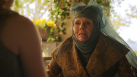 - Do you like it Nana?
- Another golden rose. How original. I eat from plates stamped with roses. I sleep in sheets embroidered with roses. I have a golden rose painted on my chamber pot, as if that makes it smell any better. Roses are boring, dear. "Growing strong.“ The dullest words of any house. "Winter is coming!" Now that's memorable. "We do not sow." Strong Strong. Those are houses you watch out for. Direwolwes and krakens, fierce beasts. But a golden rose growing strong, that strikes fear in the heart.