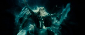 - If you ask it of me, I will give you the one ring. 
- You offer it to me freely. I do not deny that my heart has greatly desried this. In the place of a Dark Lord, you would have a Queen! [<em>She changes, and she seems very powerful</em>] Not dark, but beautiful and terrible as the dawn! Treacherous as the sea! Stronger than the foundations of the Earth! All shall love me and despair!..  [<em>She becomes normal again</em>] I pass the test. I will diminish, and go into the west, and remain Galadriel. 