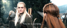 - My Lord Legolas… I bring word from your Father. You are to return to him immediately.
- Come, Tauriel!
- My Lord… Tauriel is banished.
- Banished? You may tell my father... if there is no place for Tauriel, there is no place for me. 
- Legolas. It is your king's command.
- Yes, he is my King… …but he does not command my heart.