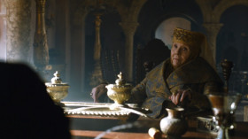 - Put the pen down, dear. We both know you're not writing anything.
- Ah, yes. The famously tart-tongued Queen of Thorns.
- And the famous tart, Queen Cersei.