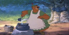 - Sorry, Johnny. Guess I was thinking about Maid Marian again... I can't help it. I love her,Johnny!
- Look, why don't you stop moonin' and mopin' around? Just... Just marry the girl.
- Marry her? You don't just walk up to a girl, hand her a bouquet and say, «Hey, remember me? We were kids together. Will you marry me?»... No. It just isn't done that way.

