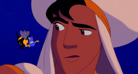 - Enough about you, Casanova. Talk about her.
- What?
- She's smart, fun,the hair, the eyes. Anything. Pick a feature.
- Ahem. Uh, Princess Jasmine? You're very...
- Wonderful, magnificent, punctual...
- Punctual.
- Punctual?
- Sorry.
- Uh, beautiful.
- Nice recovery.
