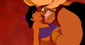 - Getting into trouble a little early today, aren't we, Aladdin?
- Trouble? No way. You're only in trouble if you get caught.
- Gotcha!
- I'm in trouble.