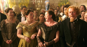 <b>Iracebeth:</b> - Silence! The next person who laughes, will never laugh again.
<b>Queen Elsemere:</b> - Iracebeth, please! How ever would you stop people from laughing?
<b>a guest at the reception:</b> - Put a bag on her head.
<b>Iracebeth:</b> - Put a bag on your head. Put a bag on all of your heads. Yes, I'll sew up your lips. Carve your toungs. Cut off your ears, off with you. Off ... off ... off with your  Off with the head.