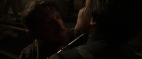 - Give me one reason I shouldn't shoot you.
- I can't. I guess that's the problem, isn't it? We blew up your mine. You burned my district to the ground. We each have every reason to want to kill each other.
So if you wanna kill me, do it. Make Snow happy. I'm tired of killing his slaves for him.
- I'm not his slave.
- I am. That's why I killed Cato. And he killed Thresh. And Thresh killed Clove. It just goes around and around. And who wins? Always Snow. I am done being a piece in his game. District 12, District 2. We have no fight. Except the one The Capitol gave us. Why are you fighting the rebels? You're neighbors. You're family. 