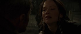 - Give me one reason I shouldn't shoot you.
- I can't. I guess that's the problem, isn't it? We blew up your mine. You burned my district to the ground. We each have every reason to want to kill each other.
So if you wanna kill me, do it. Make Snow happy. I'm tired of killing his slaves for him.
- I'm not his slave.
- I am. That's why I killed Cato. And he killed Thresh. And Thresh killed Clove. It just goes around and around. And who wins? Always Snow. I am done being a piece in his game. District 12, District 2. We have no fight. Except the one The Capitol gave us. Why are you fighting the rebels? You're neighbors. You're family. 