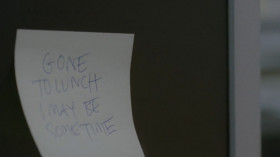 He leaves a message - a yellow sticky on the dead black of his computer screen "Gone to lunch. I may be some time". His colleagues won't be seeing him for the rest of the afternoon. Rare joy of truancy, of bold escape from the trap of work. That heap of typescript can be left to dwell on its thousand offences against grammar and good sense. His trusty blue pen can snooze with its cap on. Nobody will notice.