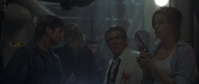 - At the end of this passageway, there should be an underpass on the port side that'll take us to the upper levels.
- The starboard.
- Port.
- I've got the blueprints to the entire ship right here.
- Who do you think gave you those blueprints?