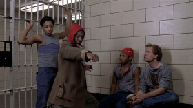 - Tell us how you cut him.
- Hey, I ain't cut him with no knife, man.
- But you told me last night you cut the dude.
- It's with these I cut him. I am a chain belt in kung fu. Bruce Lee was my teacher. Watch this.
<...>
- I mean, you beating up on a man, you putting a man in the hospital. How come I don't see no marks on you?
- Yeah.
- 'Cause I'm a karate man, all right? Karate men bruise on the inside. They don't show their weaknesses.