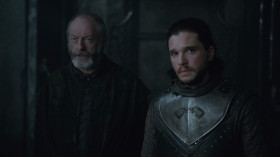 - You stand in the presence of Daenerys Stormborn of House Targaryen. Rightful heir to the Iron Throne, rightful Queen of the Andals and the First Men, Protector of the Seven Kingdoms, the Mother of Dragons, the Khaleesi of the Great Grass Sea, the Unburnt, the Breaker of Chains.
- This is Jon Snow. He's King in the North.