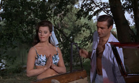 <b>Miss Moneypenny:</b> - Where in the world are you, James?
<b>James Bond:</b> - I've just been reviewing an old case.
<b>Sylvia Trench:</b> - So I'm an old case now, am I?
<b>James Bond:</b> - It's the office. Tell him I'm on my way, will you.
<b>Sylvia Trench:</b> - He is not on his way.
<b>James Bond:</b> - Sylvia, behave. We'll do this again some other time soon.
<b>Sylvia Trench:</b> - Do what? Last time you said that, you went off to Jamaica. I haven't seen you for six months.
<b>James Bond:</b> - I'll be there in an hour.
<b>Miss Moneypenny:</b> - I'll tell him. Your old case sounds interesting, James.
<b>James Bond:</b> - Make that an hour and a half.