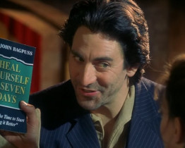 - Well, hello! Rescue is at hand!
- Don't come any nearer!
- Don't worry, I'm not who I used to be. I've had extensive therapy. I realized I have been using food as a substitute for love and I have the books to prove it. «Breaking the Cycle». «Heal Yourself in Seven Days». «Stop Blaming Yourself, Please». «And Help for the Bedwetting Child», which I picked up by mistake but I've got them all!
- You come an inch closer and I swear I'll shout my head off.
- Ooo, that is what's known as an empty threat. I hope you don't mind me saying this, but I get the feeling you still don't completely trust me.
- I don't trust you at all! You tried to eat my grandmother!
- Oh, no! I was just being playful. See wolfies just pretend to do naughty things. I would have never really eaten her, she was tough old bird. I wouldn't hurt a sausage. Butter would not melt in my mouth. Well, it would melt, of course it would melt, but very slowly.