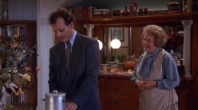 - Did you sleep well, Mr. Connors?
- I slept alone, Mrs. Lancaster.
- Would you like some coffee?
- I don't suppose there's any possibility of getting an espresso or Cappuccino this morning, is there?
- Oh, I really don't know, um...
- How to spell espresso or Cappuccino. This looks fine.
- I hope you enjoy the festivities.
- Oh, yeah, I'm sure I'm going to...
- There's talk of a blizzard.
- Well, we may catch a break and that blizzard's gonna blow right by us. All of this moisture coming up out of the south by midday is probably gonna push on to the east of us. And at high altitudes it's gonna crystallise and give us what we call snow. Probably be some accumulation. But here in Punxsutawney, our high's gonna get up to about 30 today, teens tonight. Chance of precipitation, about 20 percent today, 20 percent tomorrow. Did you want to talk about the weather or were you just making chitchat?
- Chitchat...