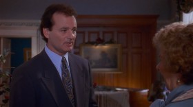 - Did you sleep well, Mr. Connors?
- I slept alone, Mrs. Lancaster.
- Would you like some coffee?
- I don't suppose there's any possibility of getting an espresso or Cappuccino this morning, is there?
- Oh, I really don't know, um...
- How to spell espresso or Cappuccino. This looks fine.
- I hope you enjoy the festivities.
- Oh, yeah, I'm sure I'm going to...
- There's talk of a blizzard.
- Well, we may catch a break and that blizzard's gonna blow right by us. All of this moisture coming up out of the south by midday is probably gonna push on to the east of us. And at high altitudes it's gonna crystallise and give us what we call snow. Probably be some accumulation. But here in Punxsutawney, our high's gonna get up to about 30 today, teens tonight. Chance of precipitation, about 20 percent today, 20 percent tomorrow. Did you want to talk about the weather or were you just making chitchat?
- Chitchat...
