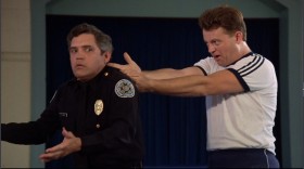 - Here is the window. I am a burglar. I am coming out of the window... I've got the stolen stereo in my hands.
- Drop that stereo before I blow your goddamn nuts off, asshole!