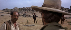 - No! No pistol, amigo! It won't do you any good. There are three of us! 
- Hey, amigo! You know you have a face beautiful enough to be worth $2000? 
- Yeah, but you don't look like the one who'd collect it.