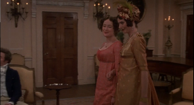 - Miss Eliza Bennet. Let me persuade you to follow my example and take a turn about the room. It's so refreshing! [Elizabeth gets up and walks across the room with Caroline Bingley] Will you not join us, Mr. Darcy?
- That would defeat the object.
- What do you mean, sir? What can he mean?
[Elizabeth} - I think we would do better not to enquire.
- Nay, we insist on knowing your meaning, sir!
- That your figures are to best advantage when walking, and that I might best admire from my present position.
- Shocking! Abominable reply!