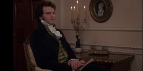 - Miss Eliza Bennet. Let me persuade you to follow my example and take a turn about the room. It's so refreshing! [Elizabeth gets up and walks across the room with Caroline Bingley] Will you not join us, Mr. Darcy?
- That would defeat the object.
- What do you mean, sir? What can he mean?
[Elizabeth} - I think we would do better not to enquire.
- Nay, we insist on knowing your meaning, sir!
- That your figures are to best advantage when walking, and that I might best admire from my present position.
- Shocking! Abominable reply!