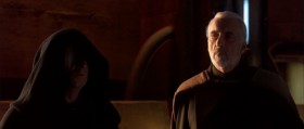 - The Force is with us, Master Sidious.
- Welcome home, Lord Tyranus. You have done well.
- I have good news for you, my lord. The war has begun.