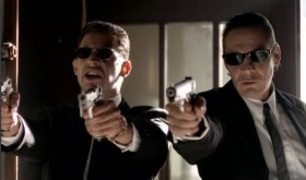 - I think we can lower our hands now... 
- Hands up! This is a robbery! 
- What are you looking at assholes? Gimme all your money or you're dead! 
- You've arrived too late, by one minute...
