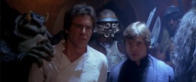 - His High Exaltedness, the great Jabba the Hutt has decreed that you are to be terminated immediately.
- Good. I hate long waits.
- You will therefore be taken to the Dune Sea and cast into the Pit of Carkoon... nesting place of the all-powerful Sarlacc.
- Doesn't sound so bad.
- In his belly, you will find a new definition of pain and suffering, as you are slowly digested over 1,000 years. On second thought, let's pass on that.