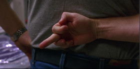 - Elizabeth is standing right behind you right now, she said. She knows what stretch this is for you.
- If your friend's really behind me, ask her what I'm doing with my hand: Rock, paper or scissors?
- Rock.
- Rock.
- Scissors.
- Scissors.
- Paper.
- Paper.
- Rock again.
- Rock again.
- He's flipping me off.
- Are you flipping her off? You're flipping her off!
- How woulld you...?
- OK. OK, sometimes people with emotional and mental disturbances can have psychic moments. But even if she was real, do you know what you're risking for this woman?