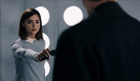 – You remember Ashildr, of course.
– Yeah sure.
– I thought you’d be more surprised to see her.
– I was watching. On the monitor. No. Doctor, whatever you’re about to do, don’t do it.
– It won't hurt, I promise. You'll pass out for a second.
– And then?
– You'll wake up, everything will be fine.
– But...
– Clara, listen to me.
– Tell me. Come on, talk.
– When you wake up you will have forgotten me. You’ll have forgotten we even met.
– And why would I want that?
– Because it’s the only way. That stuff in your head, the image of me, they could use it to find you.
– I... I used them.
– On what? 
– On this?
– What did you do? 
– What do you think? Eschilda is right, we are similar.
– Tell me what you did?
– What else? What else do you think I did? I reversed the polarity. Push that button, Doctor, it will go off in your own face!
– You were trying to trick me?
– What are you trying to do to me?
– I’m trying to keep you safe!
– Why? Nobody’s ever safe. I never asked you for that, ever. These have been the best years of my life and they are mine.  Tomorrow’s promised to no one, Doctor. But I insist upon my past. I am entitled to that. It’s mine.