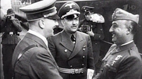 The feeble international response to the Spanish civil war was even more disheartening. Fighting erupted in July, 1936, when general Francisco Franco's forces set out to topple the elected Spanish Republic and establish a fascist regime. <...> Hitler and Mussolini, who sent abundant aid and thousands of troops. Hitler supplied his feared condor legion, whose bombing of guernica was depicted by Pablo Picasso in his famous mural.