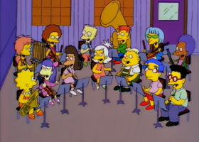 - She was looking at Nelson!
- Lisa likes Nelson!
- She does not!
- Milhouse likes Lisa!
- He does not!
- Janey likes Milhouse!
- She does not!
- Uter likes Milhouse.
- *Nobody* likes Milhouse!