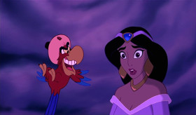 <b>Iago:</b> - Or should we say Aladdin?
<b>Jasmine:</b> - Ali?
<b>Aladdin:</b> - Jasmine, I tried to tell you. I'm just...
<b>Jafar:</b> - So Ali turns out to be merely Aladdin
Just a con, need I go on
Take it from me his personality flaws
Give me adequate cause
To send him packing on a one-way trip
So his prospects take a terminal dip
His assets frozen, the venue chosen
Is the ends of the Earth, whoopee!