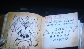 Don't read this! This is a really bad Idea. Don't say it. Don't write it. Don't hear it! The carse begins with faur words.
GORT KLAATU BARADA NIKTO