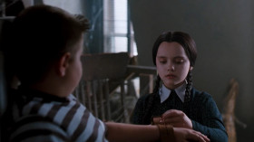 - Pugsley, sit in the chair.
- Why?
- So we can play a game.
- What game?
- [strapping him in] It's called, "Is There a God?"