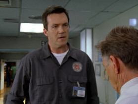 - Ah, new janitor uniforms, top priority. Right up there with silk jamies for the patients and a cat door for the I.C.U.
- I made some sketches.
- This one has a cape!
- Well, it gives me the option of fighting crime. Yeah, after work, of course. Now, this one... has sort of a medieval thing going.
- That's you on a horse?
- This is a steed, sir. That's for cleanup in outer space. This one is...outer space...evening wear. This one's just a kangaroo. Sometimes I draw kangaroos.