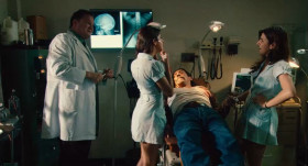 - I can feel your eyeballs on my uterus.
- Woah, woah, woah, at least it's not on your colon.