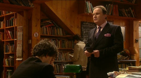 - Those books, how much?
- Hm?
- The leather-bound books.
- The Collected Works of Charles Dickens.
- They're real leather?
- They're real Dickens.
- I have to know because they have to go with a sofa. Everything else in my house is real. I'll give you two hundred.
- Two hundred what?
- Two hundred pounds!
- Are they leather-bound pounds?
- No.
- Sorry, I need leather-bound pounds to go with my wallet. Next!
