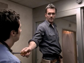 - The door is broke. Probably the fifth time or so it don't open.
- Maybe a penny's stuck in there.
- Why a penny?
- I don't know.
- Did you stick a penny in there?
- No, I was making small talk.
- If I find a penny in there, I'm taking you down.
