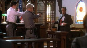 Gentlemen, just drop your guns. Everyone else, stay seeted. Judge... stick your finger up your nose... <...> I'm glad we understand, who's in charge now. So judge... This whole deal was a lie. Is that right? Keep that finger in your nose!
